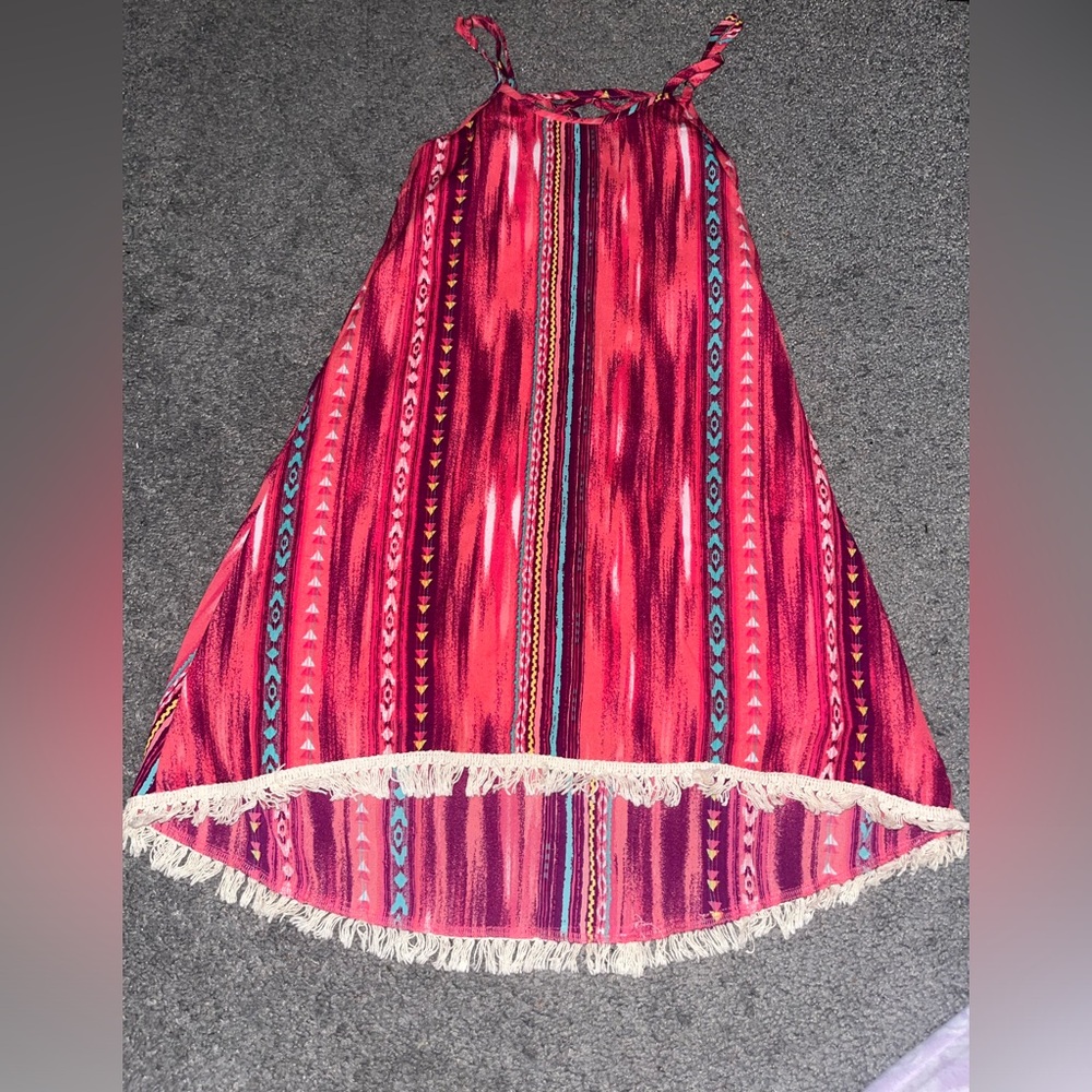 Girls'/ Youth/ Children’s High-Low Fringe Hem Summer Dress - Size Small (7/8) - Picture 1 of 4